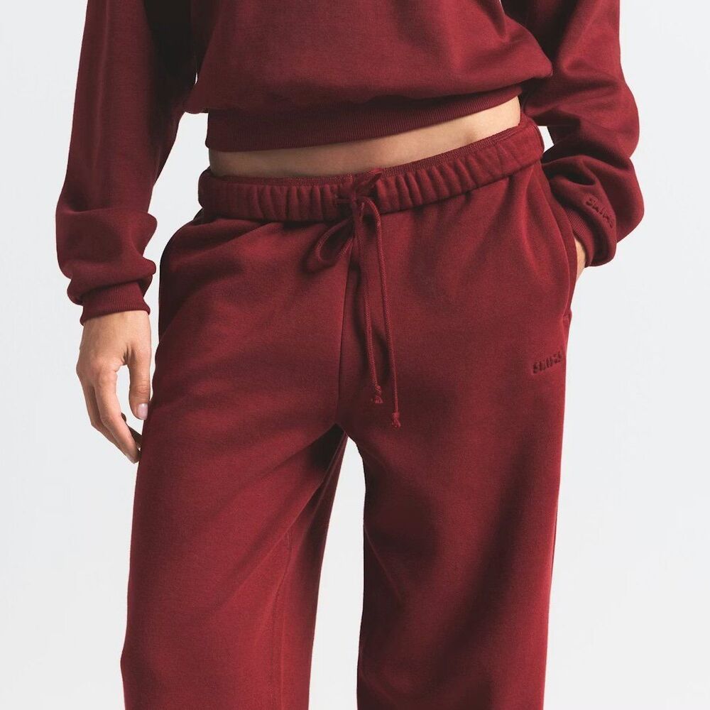 Skims Cotton Fleece Classic Straight Leg Pant Merlot Small new with tags - Picture 4 of 8
